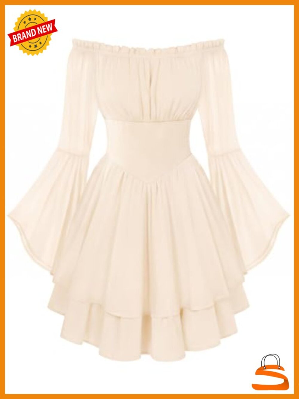 Off Shoulder Bell Sleeve Corset Mini Dress with Ruffled Hem and Pockets